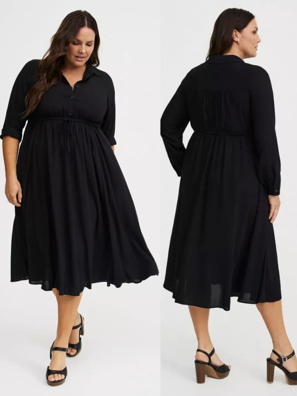NWT Torrid 2 Black Collared Tea Length Shirt Dress 2X 18 20